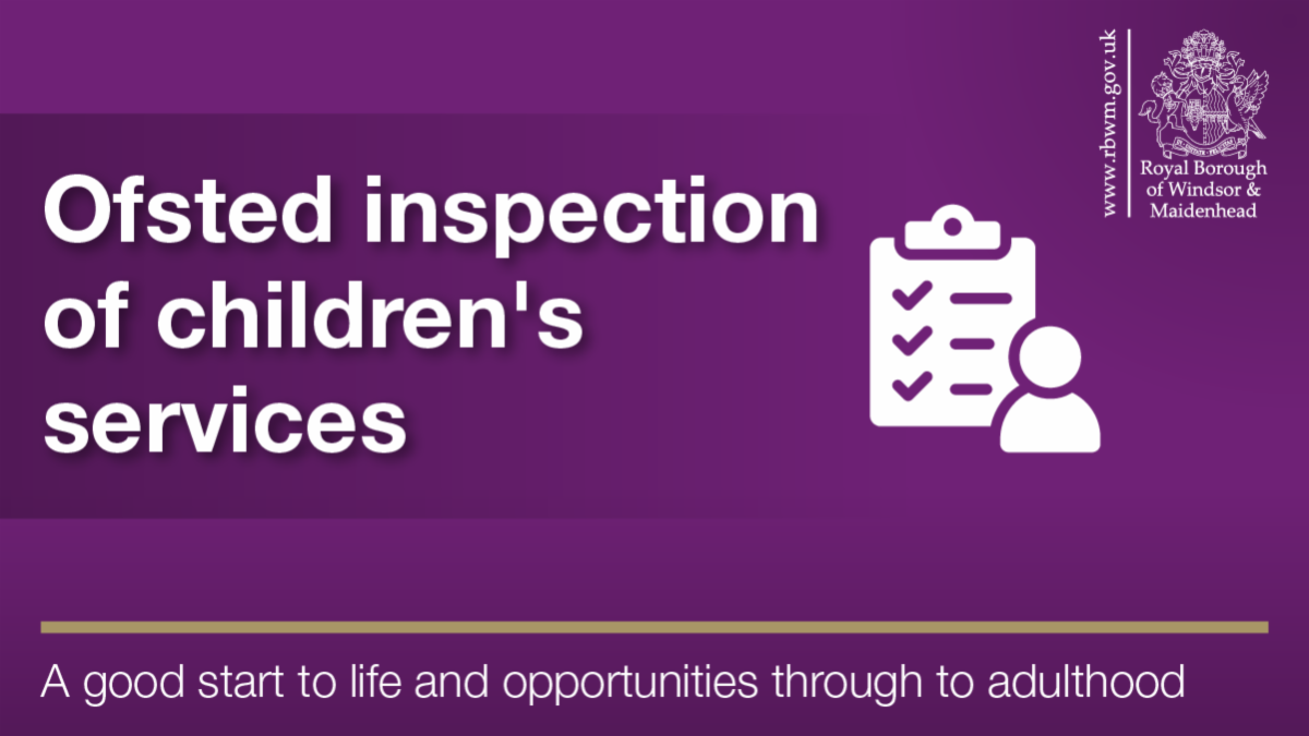 Purple graphic, Ofsted inspection of children's services. A good start to life and opportunities through to adulthood.